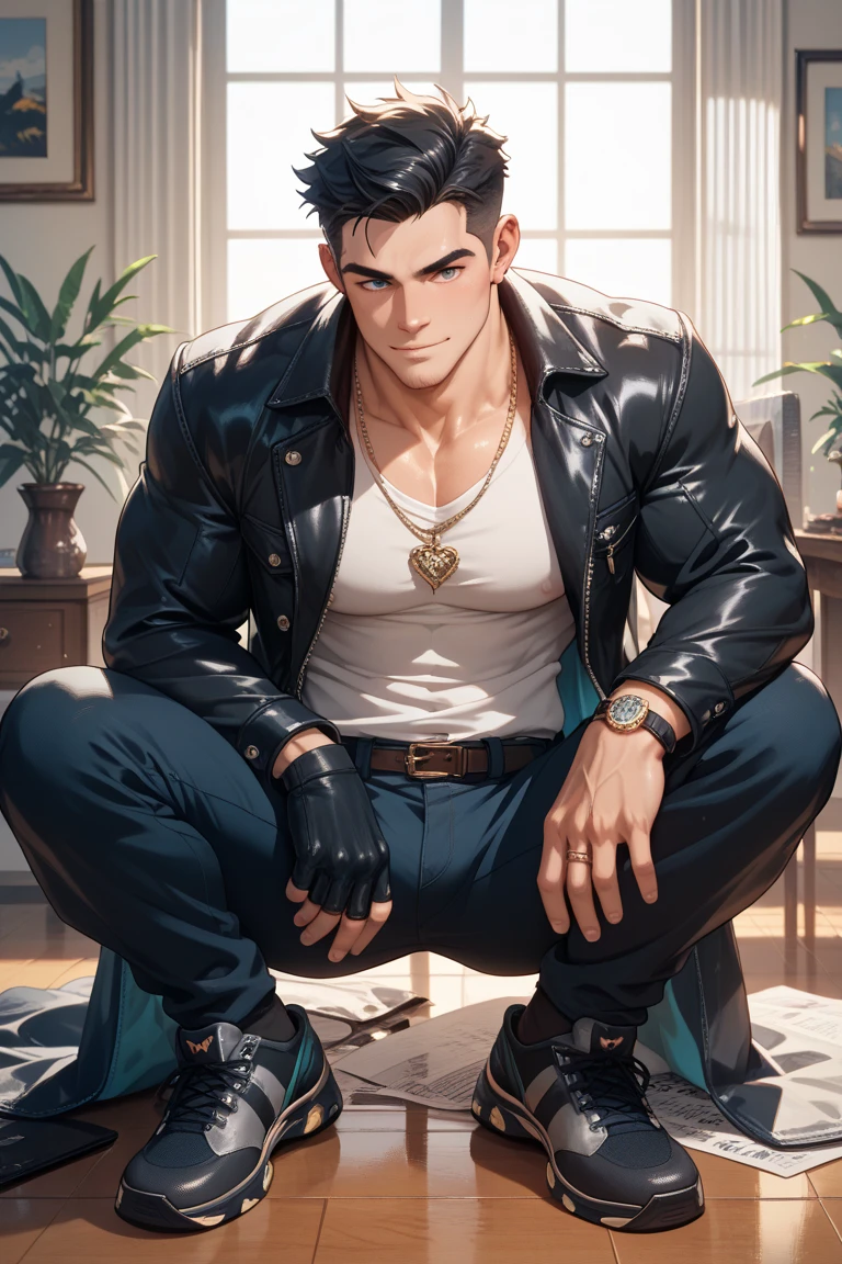 masterpiece, best quality, face, natural eyes, 1man, young man, boy, muscled and mature, mechanic, sweating, tight cloth, naked, full body,recline on the ground, black socks, leather shoes