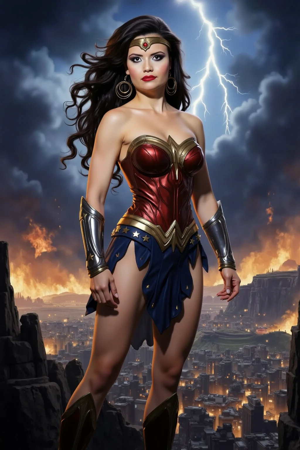 Wonder Woman, Wounded, Pregnant, Sharp Focus, Volumetric Fog, 8k UHD, DSLR, High Quality, Film Grave, Realism, Lomography , Skin Realistic --auto --s2
