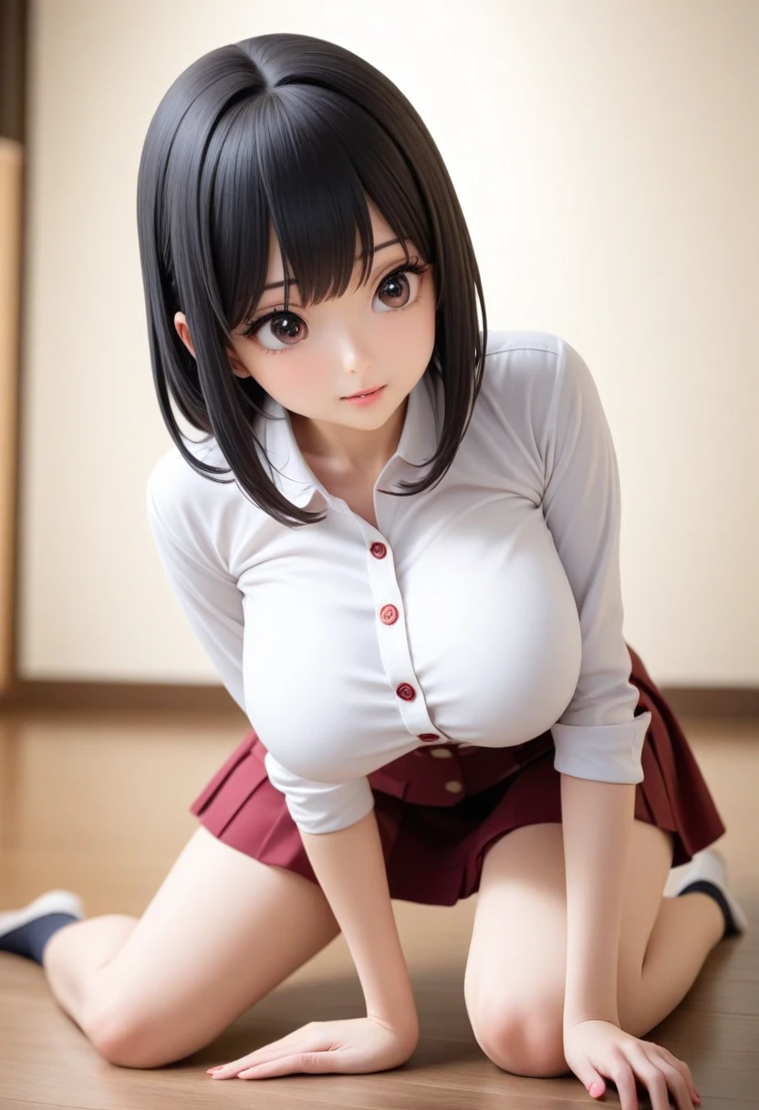 (best quality, high quality, masterpiece:1.3), 1girl, cute and adorable, shorts, wide top, cleavage, cameltoe, dirty, valley, falling petals, cherry blossoms, detailed background, inside a well, from above,