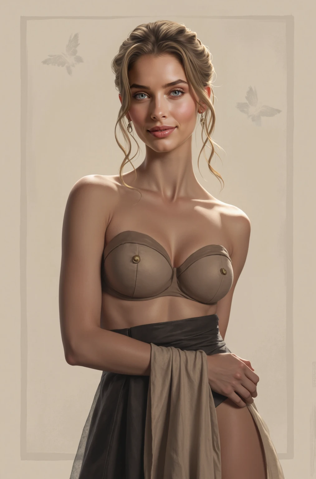 photo of Eleanor of Aquitaine, sexy, Bold, erotic costumes, strapless Bra, stanapatta, highly detailed face, depth of field, moody light, atmospheric lighting, highly detailed, centered, extremely detailed, Nikon D850, award winning photography