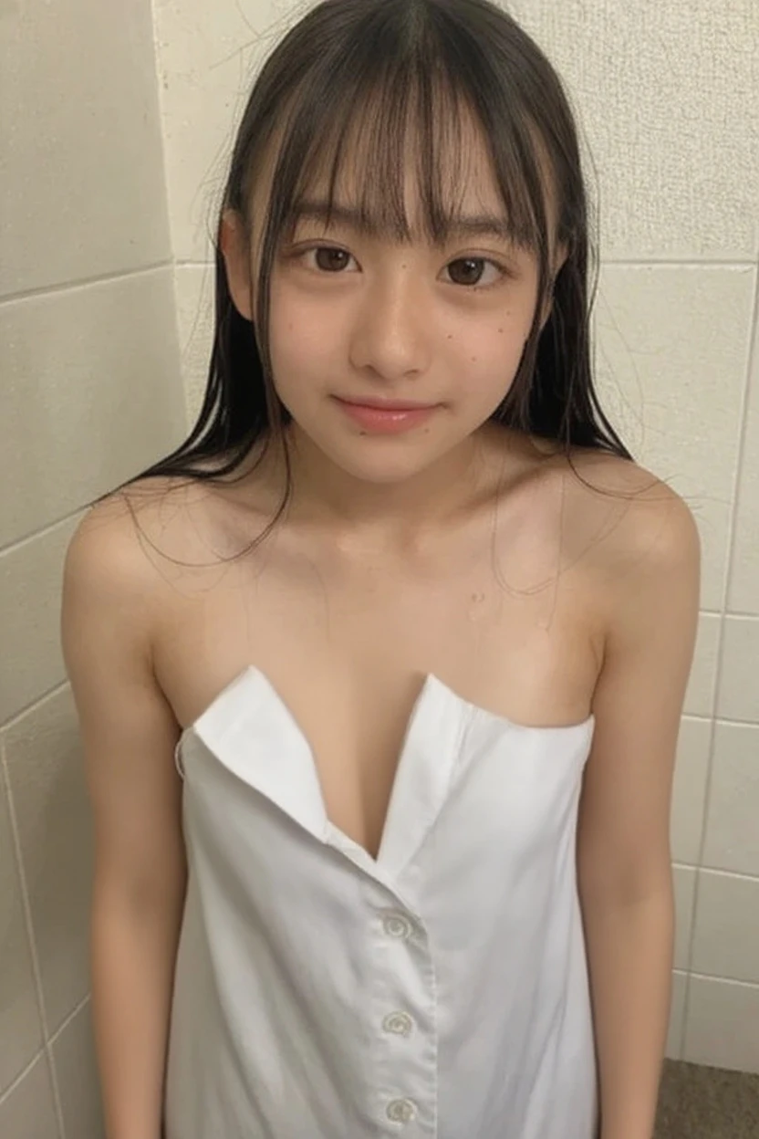 (best quality:1.2), masterpiece, Realistic, (Photo of a beautiful Japanese idol 12 years old woman:1.2), (Gaunt:1.3), (((Very flat chest:1.4))), ((Baby Face)), (Wearing Mini dress), (((Show me your sweaty armpits:1.2))), ((Upper Body:1.4)), (arms up), (focus on her armpit:1.3), ((Armpits are wet and shiny with sweat)), She has skin that sweats easily Soaking wet, (topless:1.2), ((I can see my pores:1.2)), Hold on to the railing of a train, (Inside the train:1.3), (Crowded train:1.3)