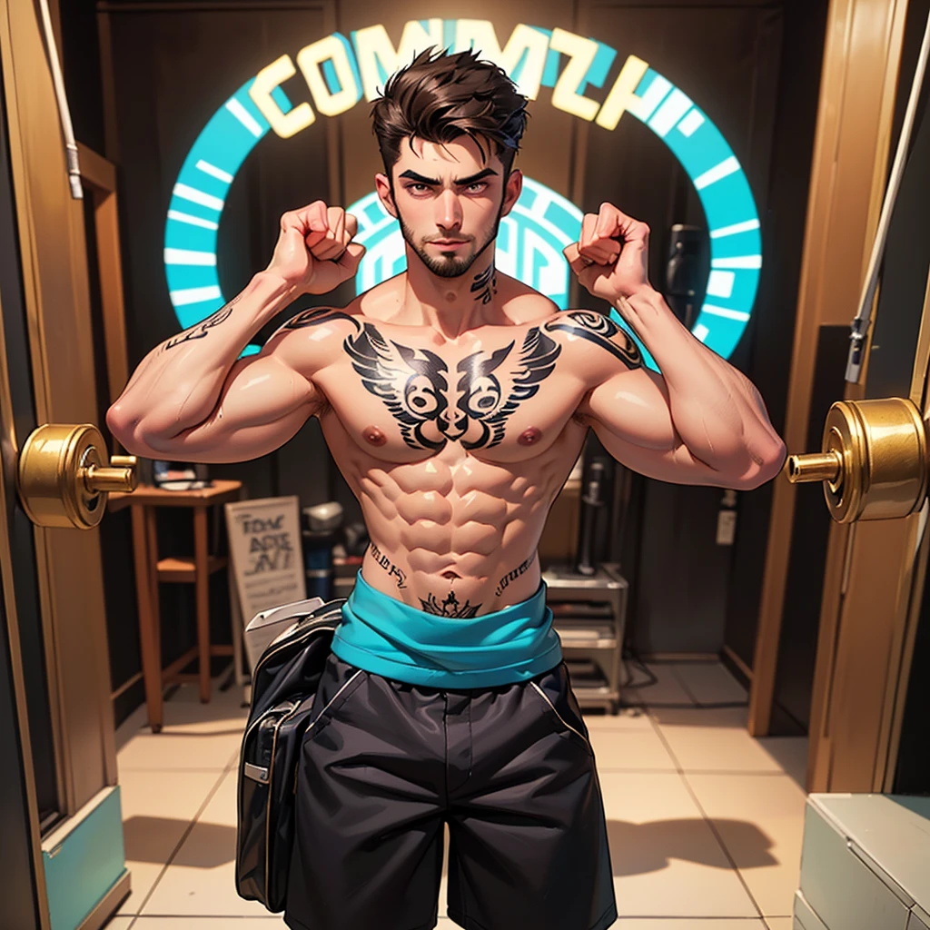 2 machos, maximum quality, Fotorrealista, 8k, High definition, absurd resolution, high resolution, ultra-afiado, obra de arte, (obra de arte), Melhor qualidade, olhos expressivos, rosto perfeito, Super olhos, Jovem stripper masculino bonito em um poste no clube de strip gay, wearing a tight transparent top with tight leather pants, Colar longo, sorridente, luzes de neon, Dancing, pele brilhante, DJ, jaula, fog,
