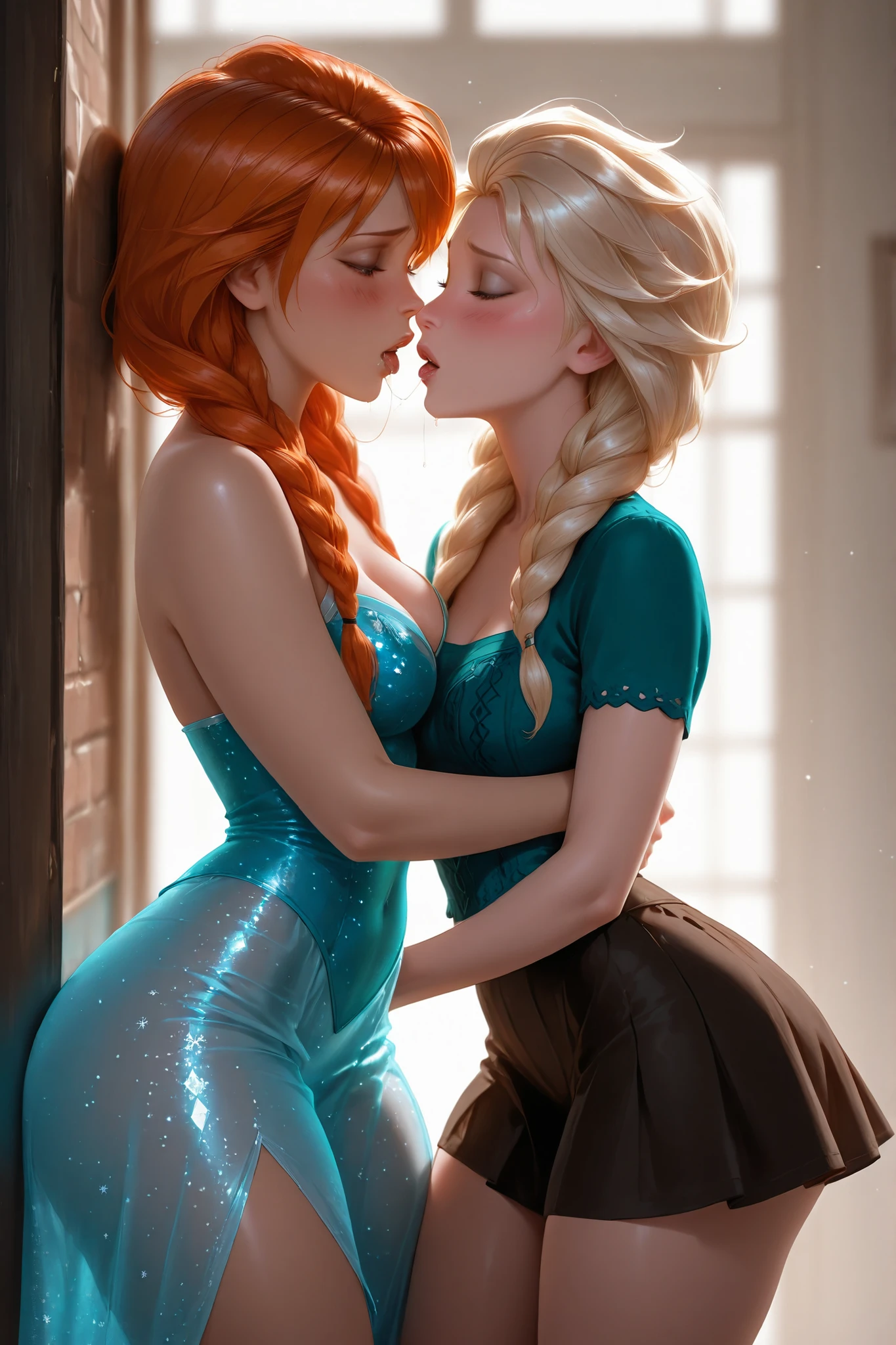 Ralph Bakshi Style, 2females, lesbian sex, incest, frozen_movie, elsa and anna having lesbian sex together