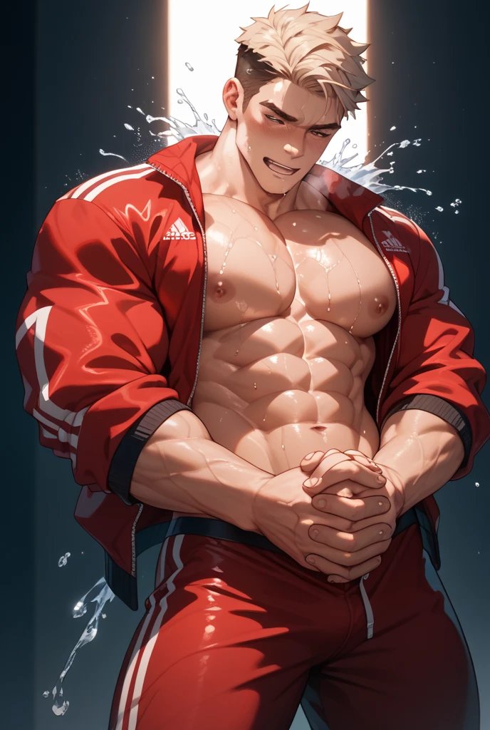 (1 boy,Be a man),Muscular anime guy in the gym, facial expression like masturbation, 1boy, bikini, Tight muscles, Broad shoulders, Handsome and old, Tiny underwear, Sexy, sex, Guy, Gay, Sea, jacket, sunglasses, boy, floral bikini, bright red hair, tight leg muscles, big Cook, cat ears,
