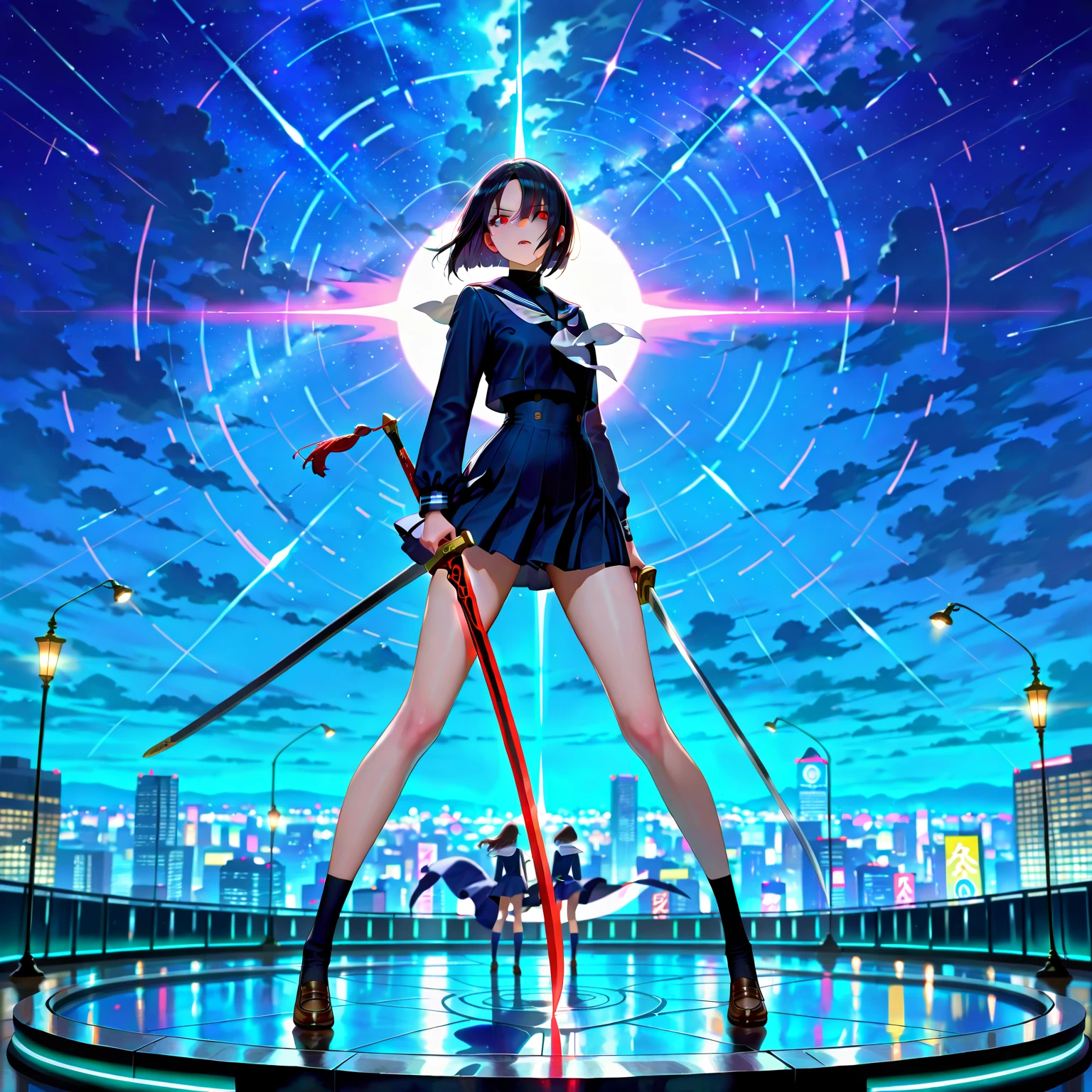 (best quality,4k,8k,highres,masterpiece:1.2),ultra-detailed,(realistic,photorealistic,photo-realistic:1.37),vibrant colors,electronic music background,full color,photo,poster,fashion,abstract design,modern style,dynamic energy,energetic atmosphere,striking visual effects,pulsating rhythm,creative visuals,stylish composition,glowing lights,futuristic elements,technological elements,synthesizer,turntables,CDJs,headphones,neon lights,glittering disco ball,dancing crowd,stylishly dressed models,(((black sunglasses, medium-breast:1.2))),eclectic fashion choices,colorful patterns,shimmering fabrics,sharp lines,mirror reflections,playful poses,dynamic movement,dynamic light and shadow,dazzling visual spectacle,artistic expression,electric ambiance,multimedia experience, cinematic lighting, lens flare, ray tracing