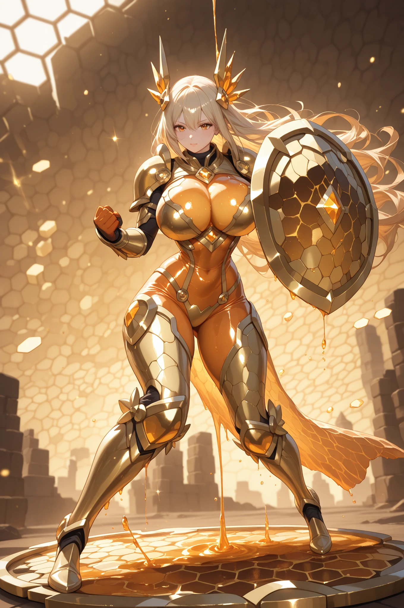 Outrageous resolution、masutepiece++,top-quality++,ultra-defined++, ultra-defined++,4K++,8K++,(Background Focus)++, Highly detailed, Viewer's Perspective、((Countless sword formation world))++、((Mature woman in full body golden knight armor))++, ((One full-body golden knight armor ready for battle)), ((((Battle mad full body golden knight armor))))++++,(Full body golden knight armor)、(((Red decoration)))+++,(((Countless sword formation world)))++++,(Fangs peek out of the mouth)、((Ferocious smile))+ +,((项链)) ++,((Golden Great Sword))++,(Thimble gloves) +,(Sharp eyes)、(a blond)、 (Super shiny hair and skin), (Sunlight),((Beautiful)),(Huge breasts_Body: 1.5),(Huge breasts:1.5), Muscular girl with clearly visible abs and muscles, Sweaty body, cleavage, Dynamism, (Abs cleansing and shaving, Muscle muscle thighs) +, A lively smile, Perfect eyes, Perfect hands, Perfect nose, Magic Battle Dark, Bright atmosphere, (wet effect) +, (light effect), (Cinematic Light) + , (Like a movie of light) +