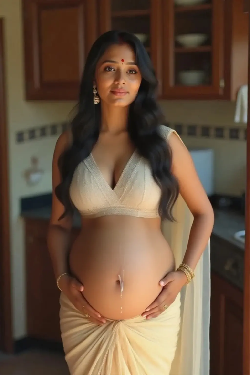 10 years old cute beautiful girl in stylish modern saree with hot mood cute pic with pregnant