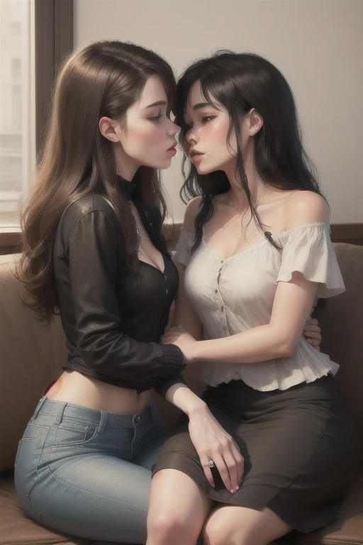((hentai)), ((dark fantasy)),((two sexy girls,kiss, beautiful hair, pale skin, long hair),(girls 17 years old),erotic posing,Gothic background, Dark fantastic view,Best Quality,masutepiece,8K,The ultimate detailed dark background, Top image quality、RAW photography、超A high resolution, overall look is very erotic, round chest, Beautiful Eyes of Details、Very slender eyes、Beautiful eyelashes、Very slim physique, with blush cheeks, girl breasts press other's girl, nsfw, show breasts,( night club)