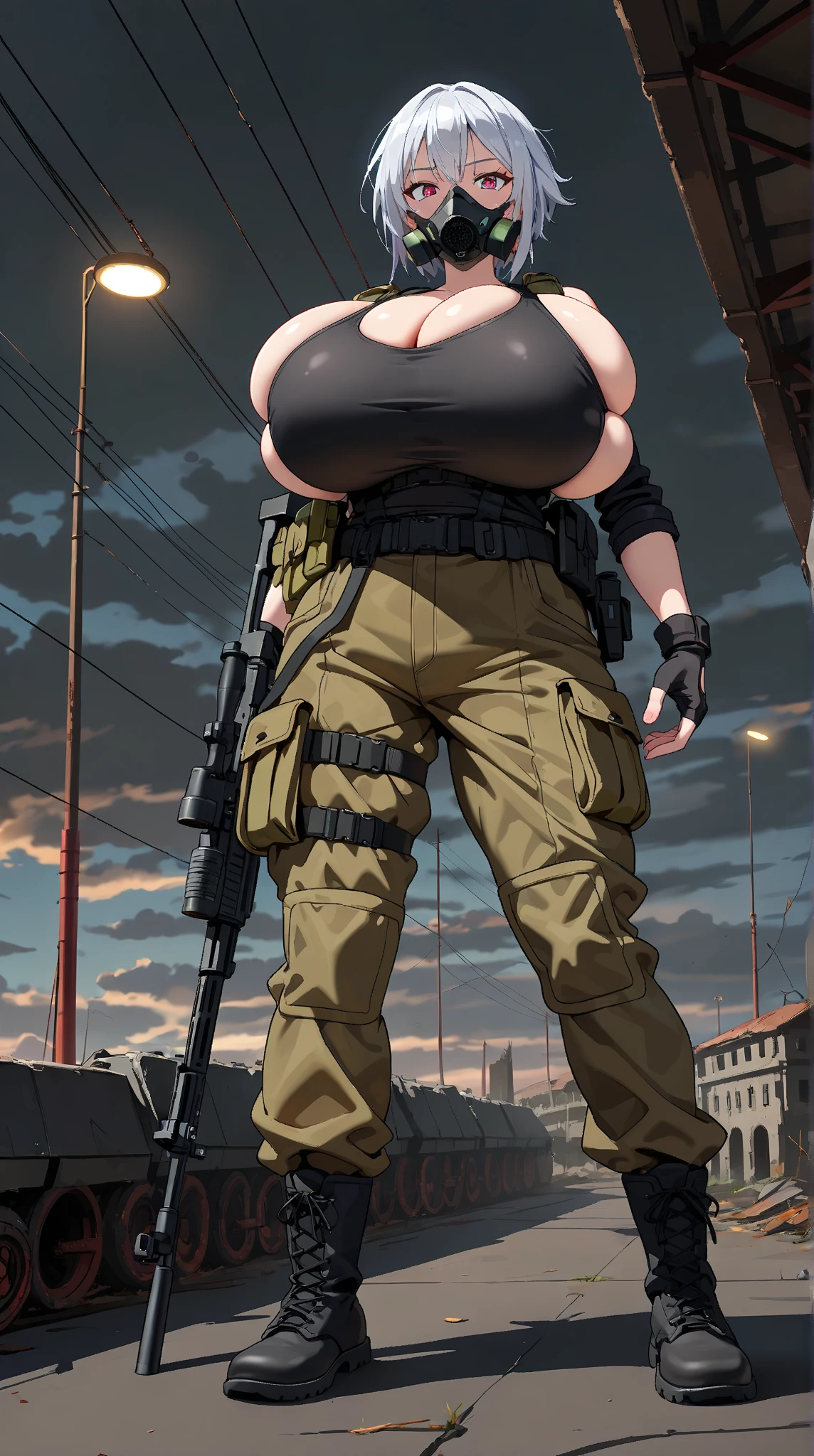 Slime girl, (slime), Slime hair Double buns hair style, Pumpkin Orange, weapon belt, Masterpiece, Best Quality, gigantic breasts, slime girl, slime girl, purple hair, lavender hair, yellow clothes, weapon belt around waistline, rifle, long rifle, AR-15 Rifle, assault rifle, exposed yellow bra, yellow clothing, wearing yellow clothing, fully body view, tight yellow dress, Rifle in hand, mature woman, gorgeous, perverted, sexy, yellow dress, exposed chest, exposed bra, exposed breast, black boots/heels, gold bracelets around wrist, holding rifle, aiming with rifle, tactical stance, tactical gear, sweaty body, long legs, tall woman, lustful yellow eyes, yellow lingerie 