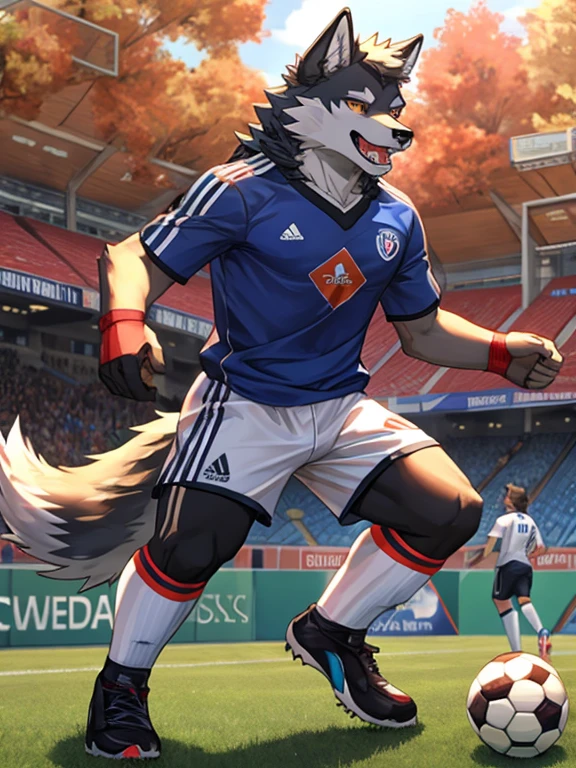 furry fox, shiny satin soccer shorts, Adidas, shy smile, erect tail, playful eyes, vibrant colors, natural lighting, flowing movement, detailed fur texture, realistic rendering, athletic physique, dynamic pose, confident stance, crisp focus, sports theme, bulge, precum leaking through shorts, erection under clothing, huge erection under shorts, alone, bulge stroking against shorts, soccer, gay