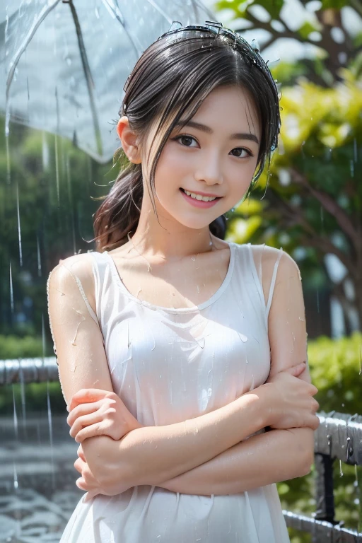 (masterpiece,top-quality,超A high resolution),A Japanese Lady, (((Very beautiful 12 year old girl))), Kawaii Girl、View photographer、Front view, ((Shorthair)), hyper cute face, Glossy lips, Double eyelids in both eyes,Smiling smile、 Natural makeup, long eyelashes, Glossy and smooth hair quality、central image, Perfect limbs, Perfect Anatomy,(((sports wear)))、((())),(((Wet with sweat))),