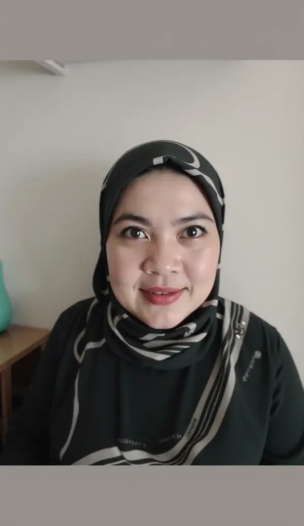 ((Best quality, 8k, Masterpiece :1.37)), postion:sitting, style model, she wears hijab, beautiful face, 1 woman, ultra detailed face, ultra detailed body, busty body, lips smile, Beautiful detailed eyes, eyes korean, detailed nose, pretty seduced face, Natural Lip, she has big perfect breasts, she wears purple lingeries, really big perfect boobs