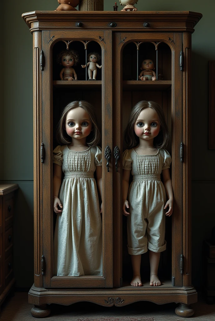 Creepy footage, cluttered basement, creepy doll, deformed, mutated, horrifying, disfigured