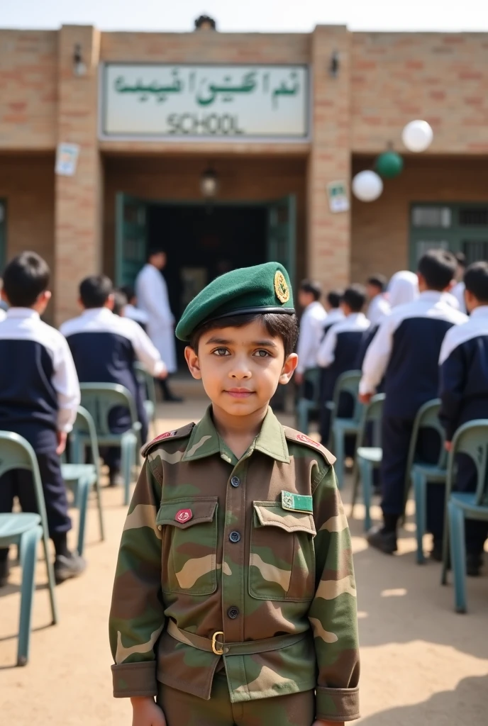 A boy who wear uniform in Uzbekistan in front of Tashkent university of information technology 