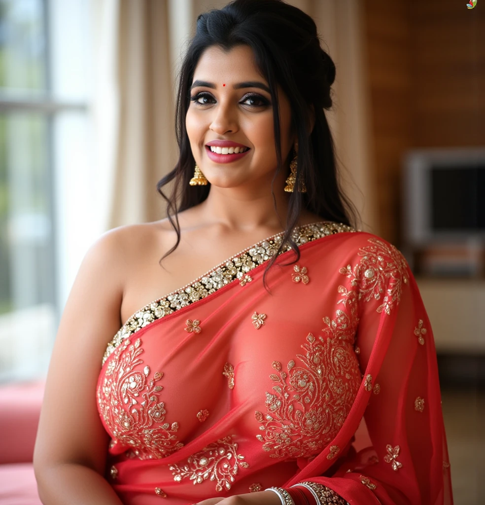 a woman in a pink sari posing for a picture, candid photography, candid picture, dressed in a sari, with a seductive smile, traditional beauty, provocative indian, indian, indian goddess, assamese aesthetic, with lovely look, wearing a sari, by Max Dauthendey, candid!! dark background, candid photo, very seductive pose, sexy pose, big , sexy cleavage, wet full body