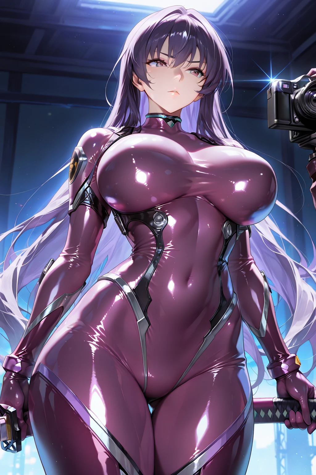 samus aran, ponytail, hair tie, blue gloves, ((blue bodysuit)), high heels (masterpiece, best quality:1.4), (modern days), (cowboy shot), 1girl, solo, pov, stunning girlfriend, (standing:1.1), elegant face, beautiful face, highly detailed face, highly detailed skin, medium breast, smug smile, looking at viewer,16k hdr, curvy, crossed arms, wide hips, 25 year old woman, (Background: Indoors, interior of a room with futuristic technology in the background, cyberpunk themed)
