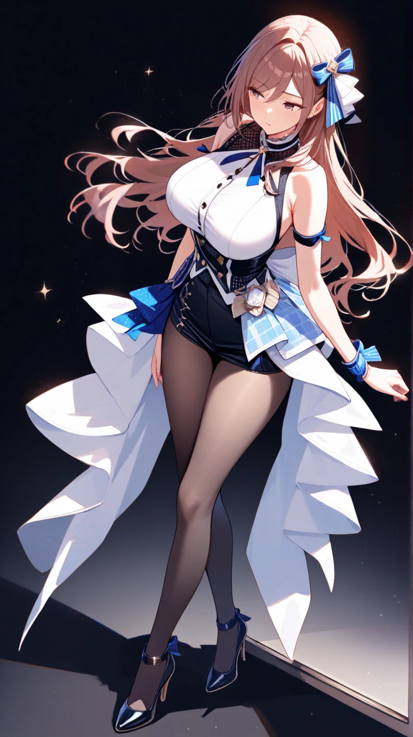 Bigboobs，cropped shoulders，White knee-length stockings，Maids wear，maidennurse，Stand up，standing straight，high-heels，Star decoration