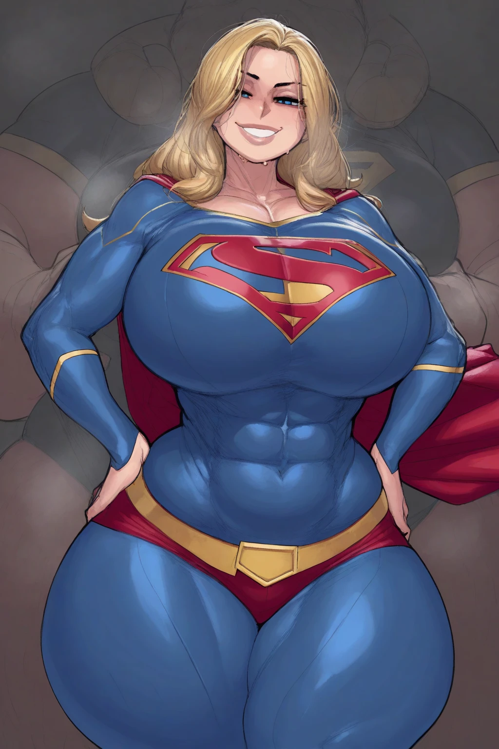 WITH YOUR BACK TO THE CAMERA,((ultra quality)), ((masterpiece)), supes, cute smile, smile, ((long blonde hair)), (Beautiful face), (beautiful female lips), (), charming, ((sexy facial expression)), (white skin color), (white skin), glare on the body, ((detailed beautiful female eyes)), ((dark brown eyes)), (juicy female lips), (dark eyeliner), (crop top, midriff, cape )(((headband))), (((red long skirt))), wide eyebrows, abs, slanted green eyes, makeup eyelids, big cheekbones, thin cheeks, defined jaw, (beautiful female hands), ((ideal female figure)), ideal female body, beautiful waist, gorgeous thighs, beautiful huge breasts, cleavage,((subtle and beautiful)), sexy worth

