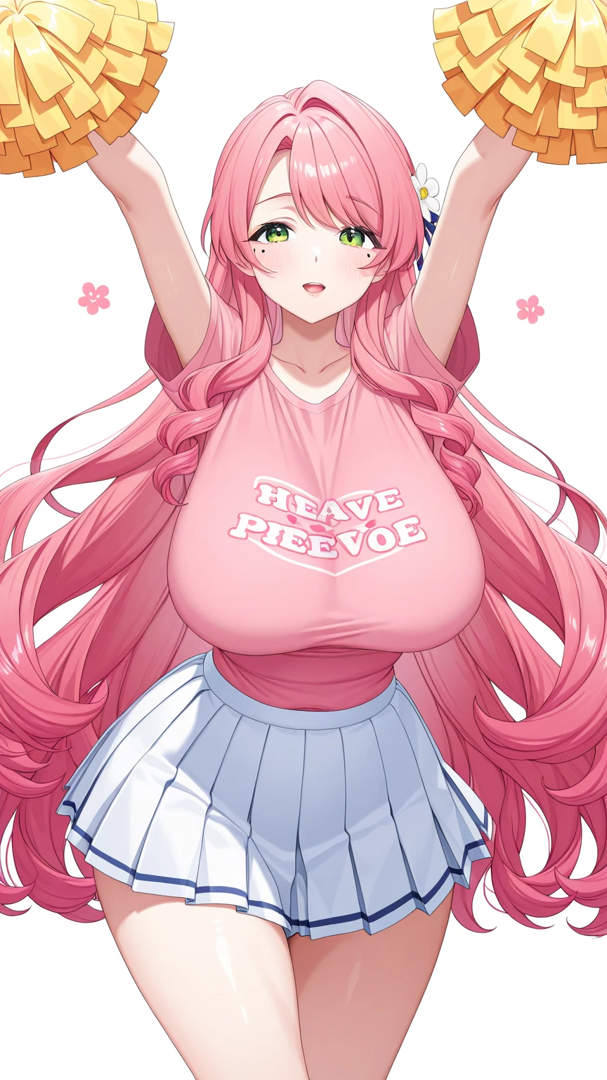 Masterpiece 1 girl Pink hair Long hair Green eyes Huge breasts (big nipples) NSFW  (orgasm) (heart eyes) Red Lace Bra Comic Cover