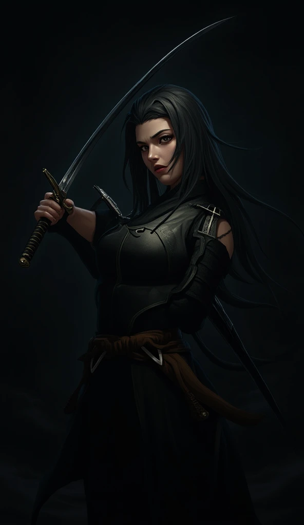 Mortal Kombat, create a full-body image of a character standing. Princess Zelda wearing the outfit of Scorpion from the Mortal Kombat game. Keep the original features of the outfit and add black with gold adornments and items. Her breasts are exaggeratedly large. She has long straight black hair and light blue eyes. She should be looking at the viewer with a furious expression, closed mouth. She should be holding a katana that is attached to a black steel chain. She is in a macabre cemetery with heavy rain, her clothes and hair are soaked with water. Realism, Anime style, Mortal Kombat, UHD, 16k, masterpiece, high detail, best quality, anatomically correct.