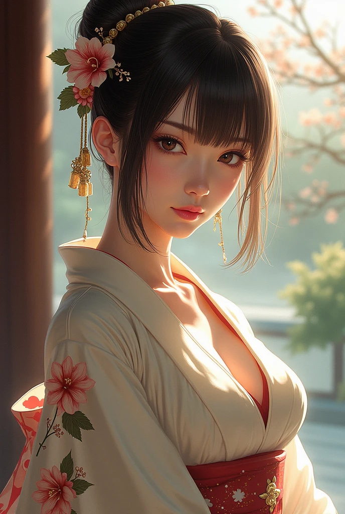 (Photorealistic:1.5, 8k, Highest quality, masterpiece, Ultra-high resolution), sengoku, God's Secret:1.3, Highly detailed skin and facial textures:1.3, Beautiful female samurai holding a Japanese sword:1.1, Very large breasts、Cute and sexy beauty, Perfect Style, god, Fair skin, Very beautiful face, (Mid-chest, Chest gap), (Embarrassed smile, Her facial expression when she felt intense caressing, Facial expressions when feeling happy), (Let me's wear the sexy sengoku uniform:1.1, Off the shoulder), (Beautiful Blue Eyes, Beautiful erotic eyes:0.8), (Too erotic:0.9, Fascinating:0.9), Full Body Shot, Japanese god company in the background、Cherry Blossoms at Night
