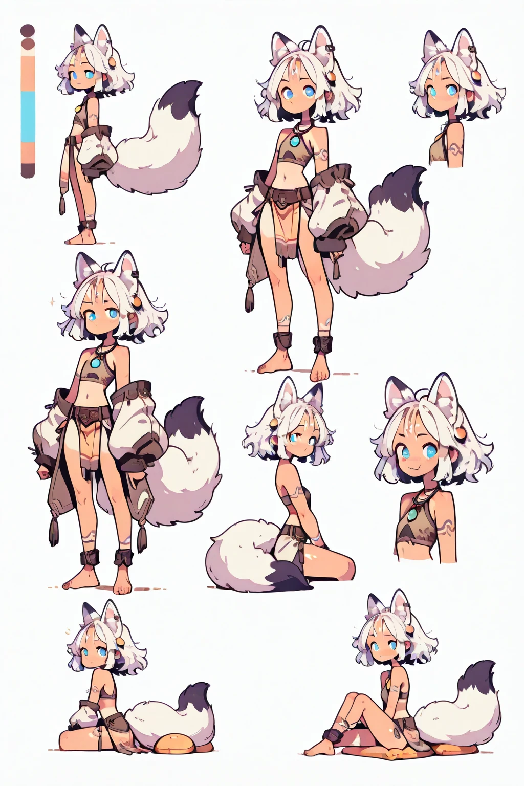 Close-up of a woman with a cat on her shoulder, drawn in anime painter studio, Holo is a wolf girl, flat anime style shading, cel - shaded art style, full body commission for, clip studio paint, cel shaded anime, neutral pose, holo if a wolf girl, full body portrait of a short,anime full body illustration((tmasterpiece,4k wallpaper,best qualtiy)), Be red in the face, In the daytime, simple backgound, Moody light,,light particules,Blue Themes,Busty body,Brilliant,smooth thigh