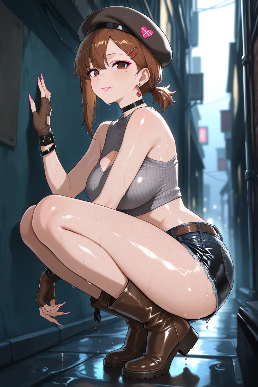 Masterpiece, Best Quality, highres, prison, hetero, 2others, 1girl, large breasts, nude, slave collar, brown hair, short hair, brown eyes, open mouth, heavy breathing, tears, crying, eyes without focus, lying on back, stone floor, spread legs, leaning back, sex, vaginal, missionary, pov, cum on face, cum on breasts, cum on stomach, cum in vaginal, womb tatoo, penis of 1boy, fuck