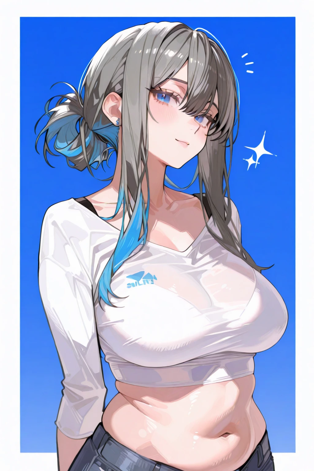 Browsing Caution,masterpiece,Highest quality,High resolution,Very detailed,One girl, silver wolf\(Collapse Star Rail\)、Grey Eyes、Grey Hair、Long Hair、 ponytail、 hair ornaments、Wear blue lens sunglasses on your head,cardigan, camisole, Panty Straps,Thigh straps,Strap slip,(Cleavage:0.7),Bare shoulders,skirt, choker,Embarrassing,A look of expectation, Heavy breathing,Excited,sexual excitement,Seduce,blush,View your viewers,Cowboy Shot,