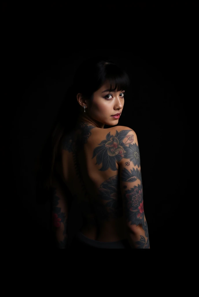 1girl, solo, tattooed, yakuza, shy