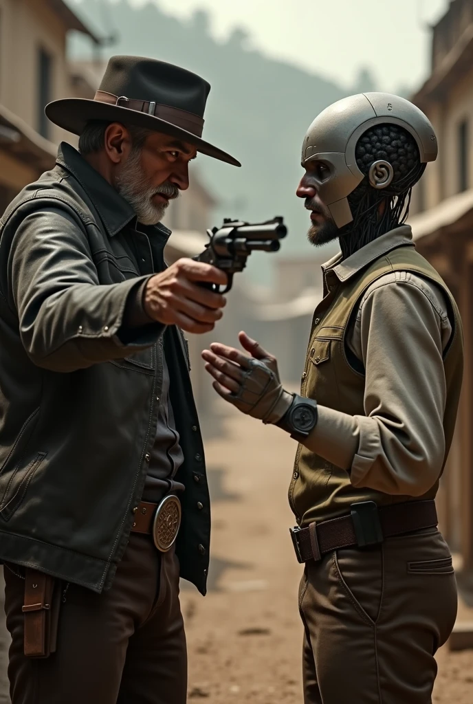 they are dressed in costumes and hats and holding guns, hardcore techno, wild west background, 2019 trending photo, alien skull, clockwork automaton, club photography, desert photography, promotional artwork, costumes