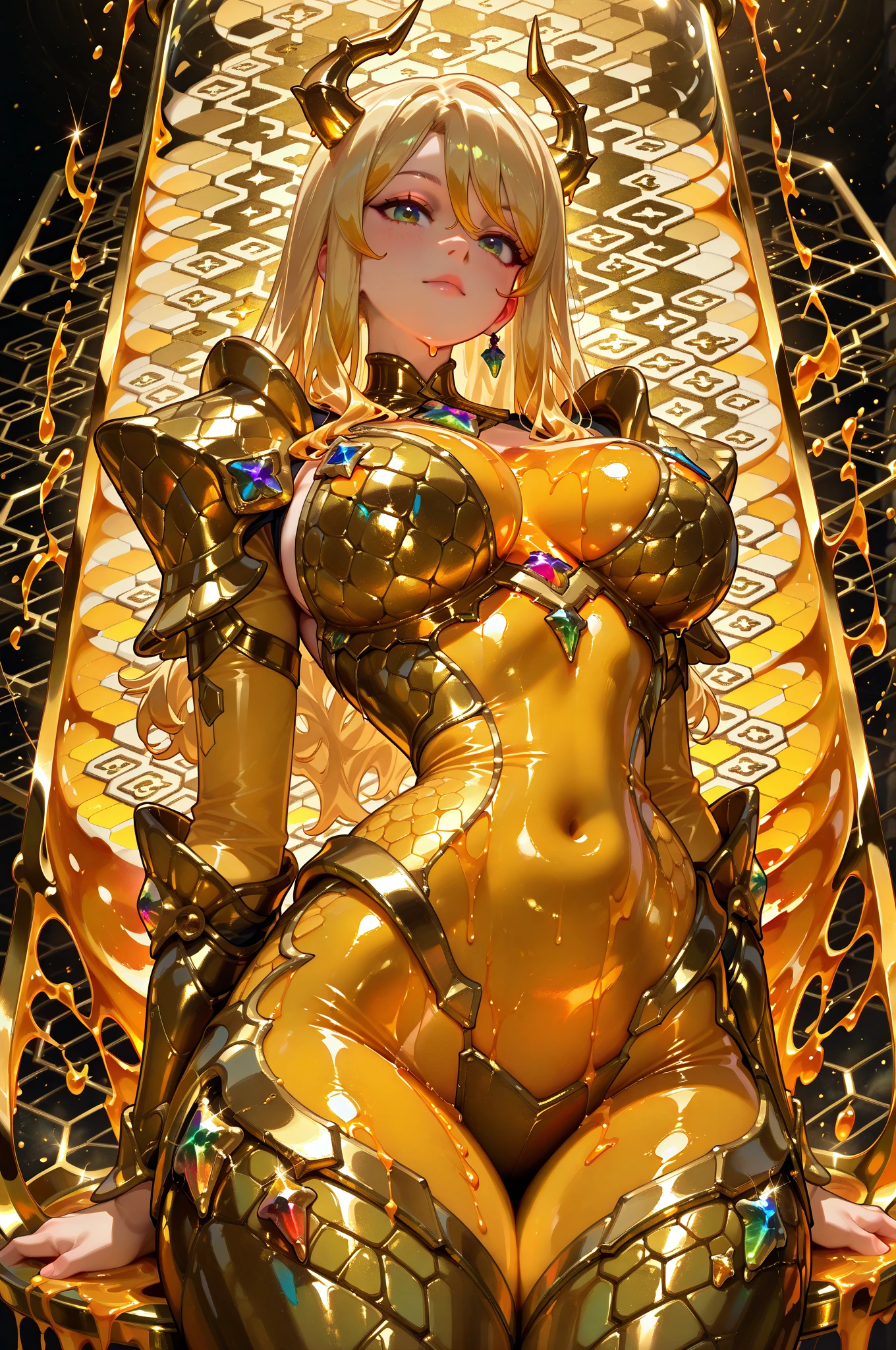 illustratio、(top-quality)、(((masterpiece)))、(Hi-Res)、((full body Esbian))、Original、(1womanl)、A sexy、、Blonde woman in golden dress sitting on shelf, Golden dress, sexy dress, elegant gold body, in a gold one piece swimsuit, Blonde goddess, gold clothes, gold body, draped in gold, draped in shiny golden oil, golden goddess, shiny gold, shiny golden bikini, sexy gown, draped in silky gold, revealing stylish dress, Sexy look