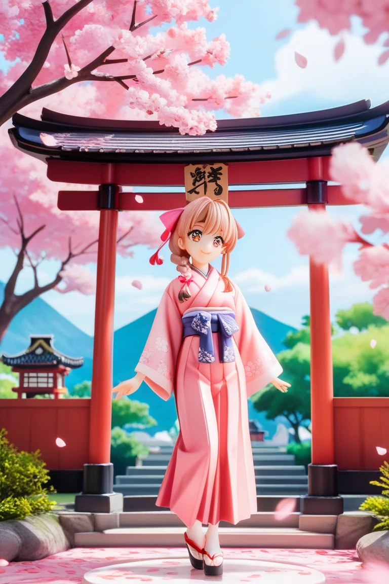 full frame, full body, detailed and detailed Russian girl, unusually beautiful with a long light blond braid of hair, age 16, walks along the alley with cherry blossoms in kimono and gane shoes, detailed and detailed kimono color dark blue brocade with application in the form of sakura inflorescences, detail  dark blue gane,detailed alley strewn with fallen sakura petals, ultra high resolution, clear focus, super detailed, natural light, sun rays, rim light, cinematic photo tinting, hyperphotorealism, William Mortensen style --auto --s2