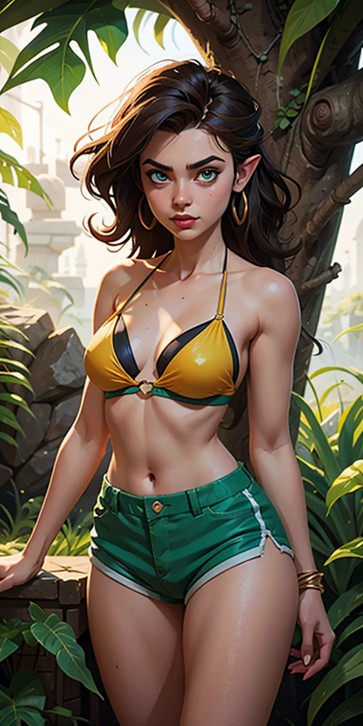 ((最high quality, 8K, masterpiece: 1.3, Ultra HD, high quality, 最high quality, High resolution, realism)) 、(high color saturation:1.0), (highly detailed skin), (最high quality:1.0), (超High resolution:1.0) ,(realistic:1.0), (Super detailed:1.0), (8K, Raw photo:1.1), slender、Slender, muscular body that&#39;s toned like an athlete&#39;s、rum (（Urusei Yatsura))、Wear a tiger print micro bikini、pastel green background