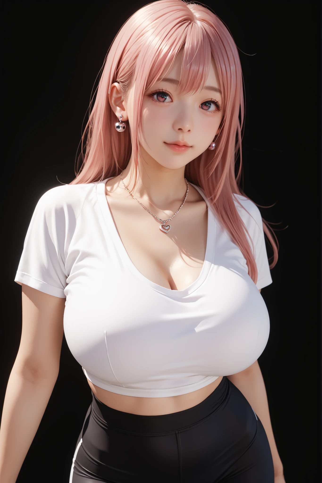masterpiece, best quality, high resolution, 1 girl, Colored hair, hair covering one eye, Red hair, multicoloRed hair, long hair, purple eyes, bicolor hair, hair ring, earphone, white hair, , Bangs, very long hair, medium breasts, black skirt,(huge breasts:1.2),wet skin