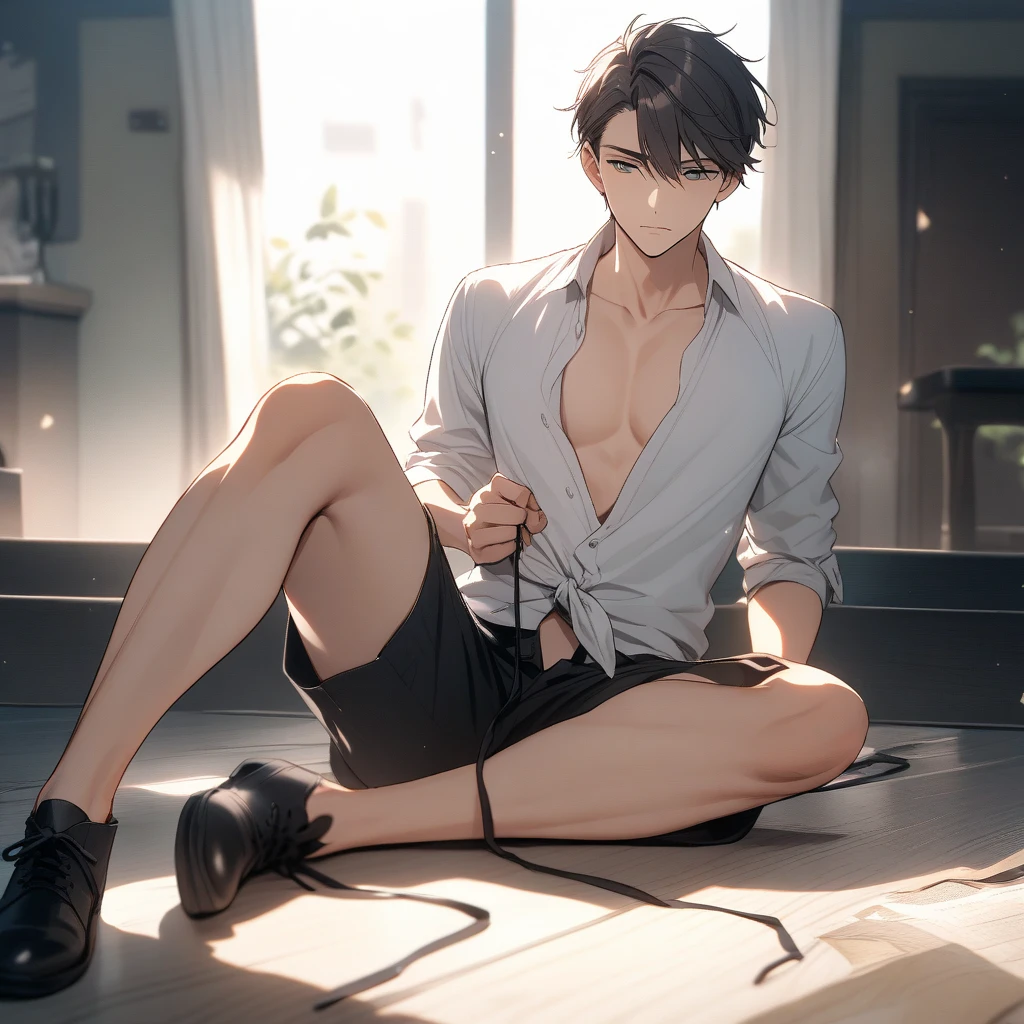 1 boy ,Libido boy,20yr old,Handsome,Raised sexy,k hd, tmasterpiece,8K,White thong,white short socks,massive bulge,A sexy pose,Trembling,full-body view