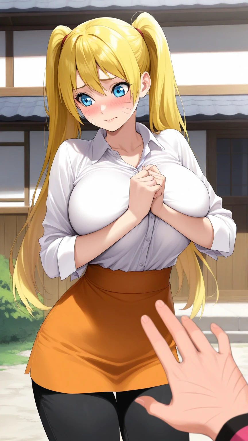 Anime-style illustrations、1 Girl、Blonde、Sister's Clothes, smile、Thighs、Very big