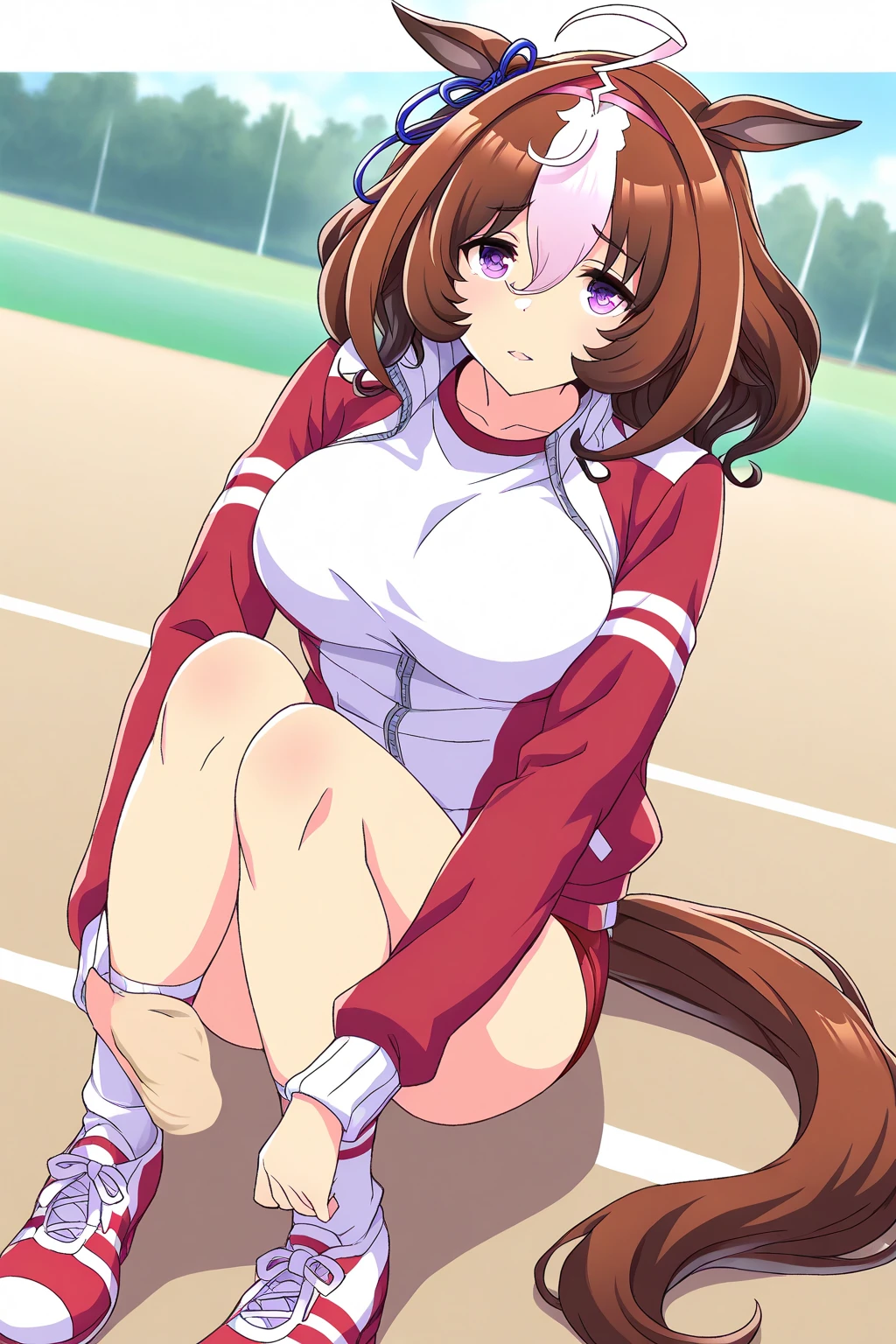 low-angle shot, going commando, Not wearing pants, pubick hair, nudde, groin, scared expression, hentai, Erotic humiliation, ​masterpiece, top-quality, hight resolution, 1girl, animal ear, Horse's tail, thighs thighs thighs thighs, opening legs, a small face, Symbolildorf\(Uma Musume\)