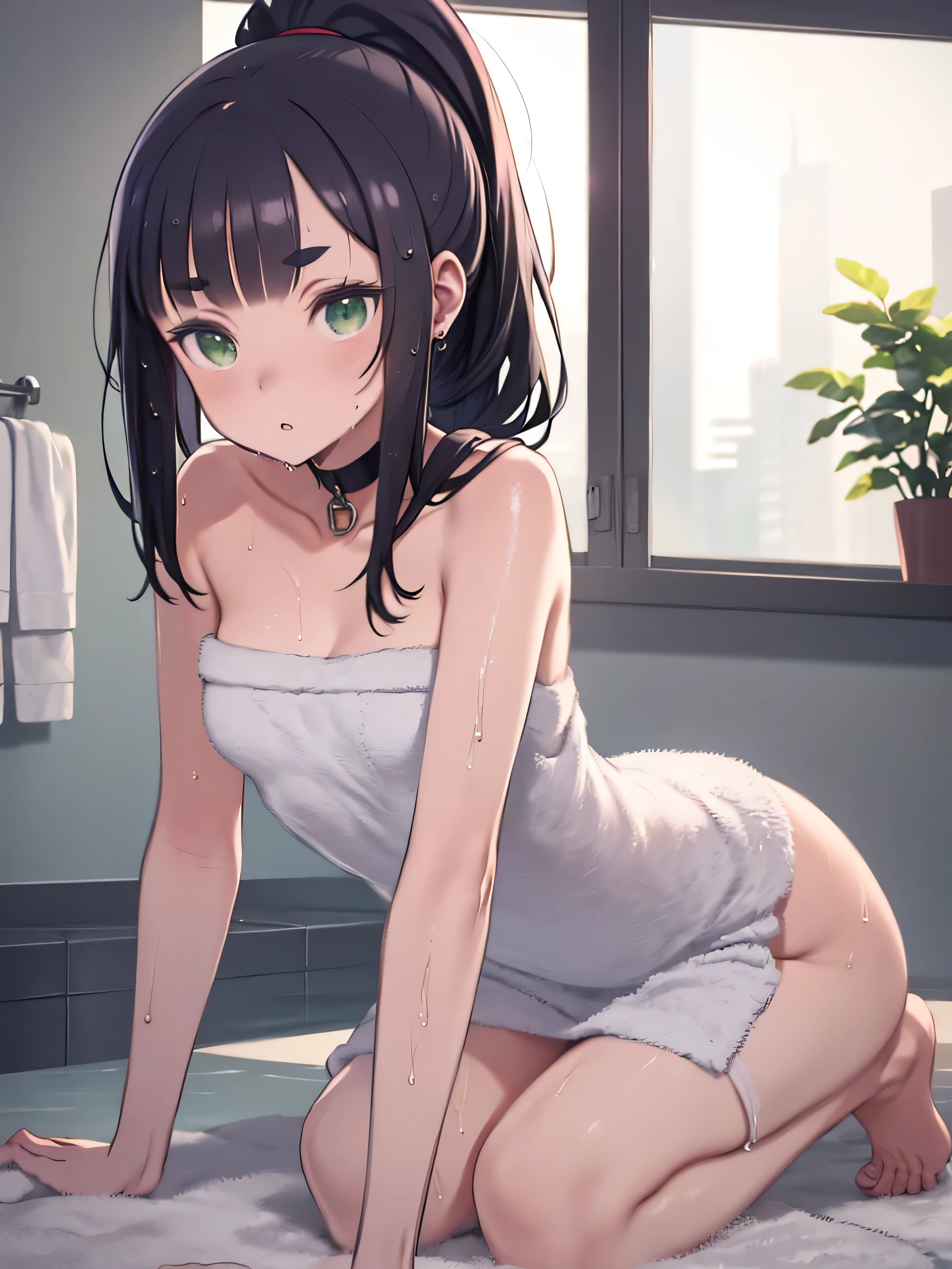 (((Wet)))、(((From the side、Ass)))、Ultra-realistic capture, Highly detailed, High resolution 16k close-up of human skin. Skin texture must be natural, With such detail that pores can be finely identified. Skin should look healthy, In a uniform tone. Use natural light and color、Dramatic lighting、A calming color palette、Structure of the film、Emotional portrait、1girl、(((full body)))、(((Completely naked、nude)))、(((Pink nipples)))、Short stature、Skinny、Small hips、Pussy、Bobcut、Shiny brown hair、Straight Hair、Crisp bangs、(((((Flat Chest)))))、Double eyelids and black eyes、Narrow waist、Attractive thighs、Beautiful feet、(Sweat all over:1.3)、(erotica:1.3)、(Her body is sweating profusely:1.3)、((from below))、((contrasted、arms behind head))、(blush、evil grin)、classroom、Outside the window, the evening cityscape can be seen in the distance.、Golden Hour、Child body shape