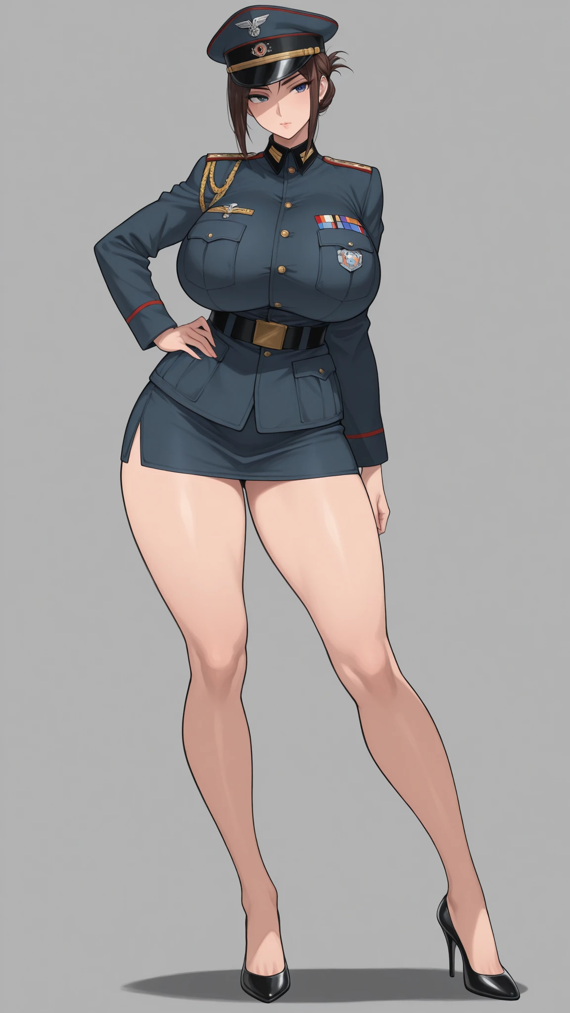 tanya degurechaff full-body shot Super Extra large breasts breast enlargement looking at camera smiling blushing shy uniform
