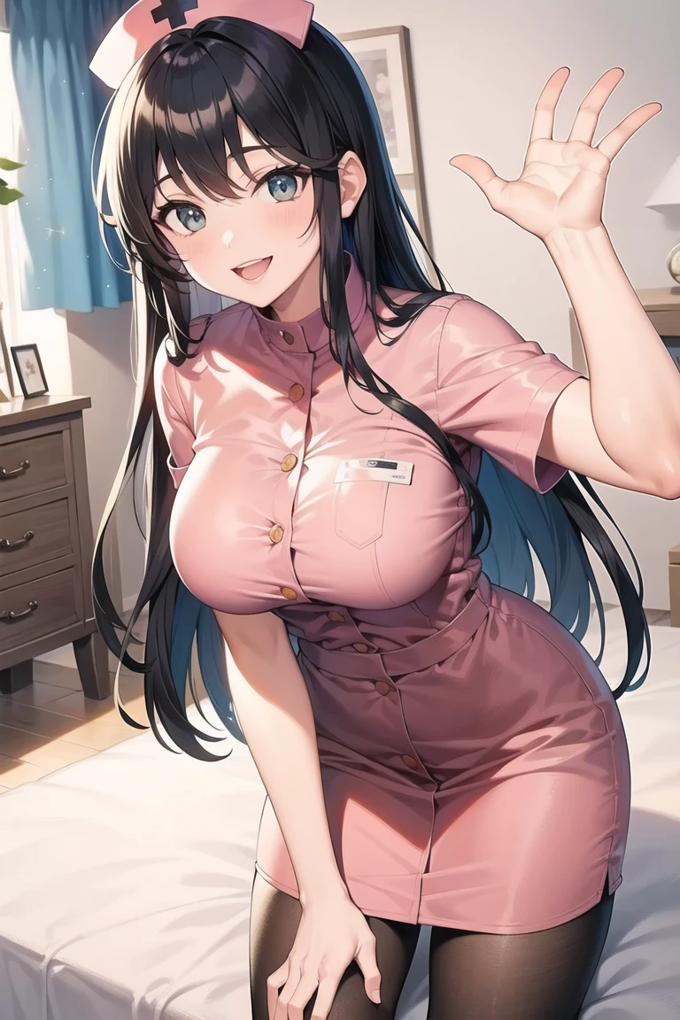 ((Masterpiece)),(((Best Quality))),((sketch)),((vulgar)),thick thighs,Beautiful girl,((between breasts)),(((wearing sexual nurse uniform))),SMILE, (((opening legs)))