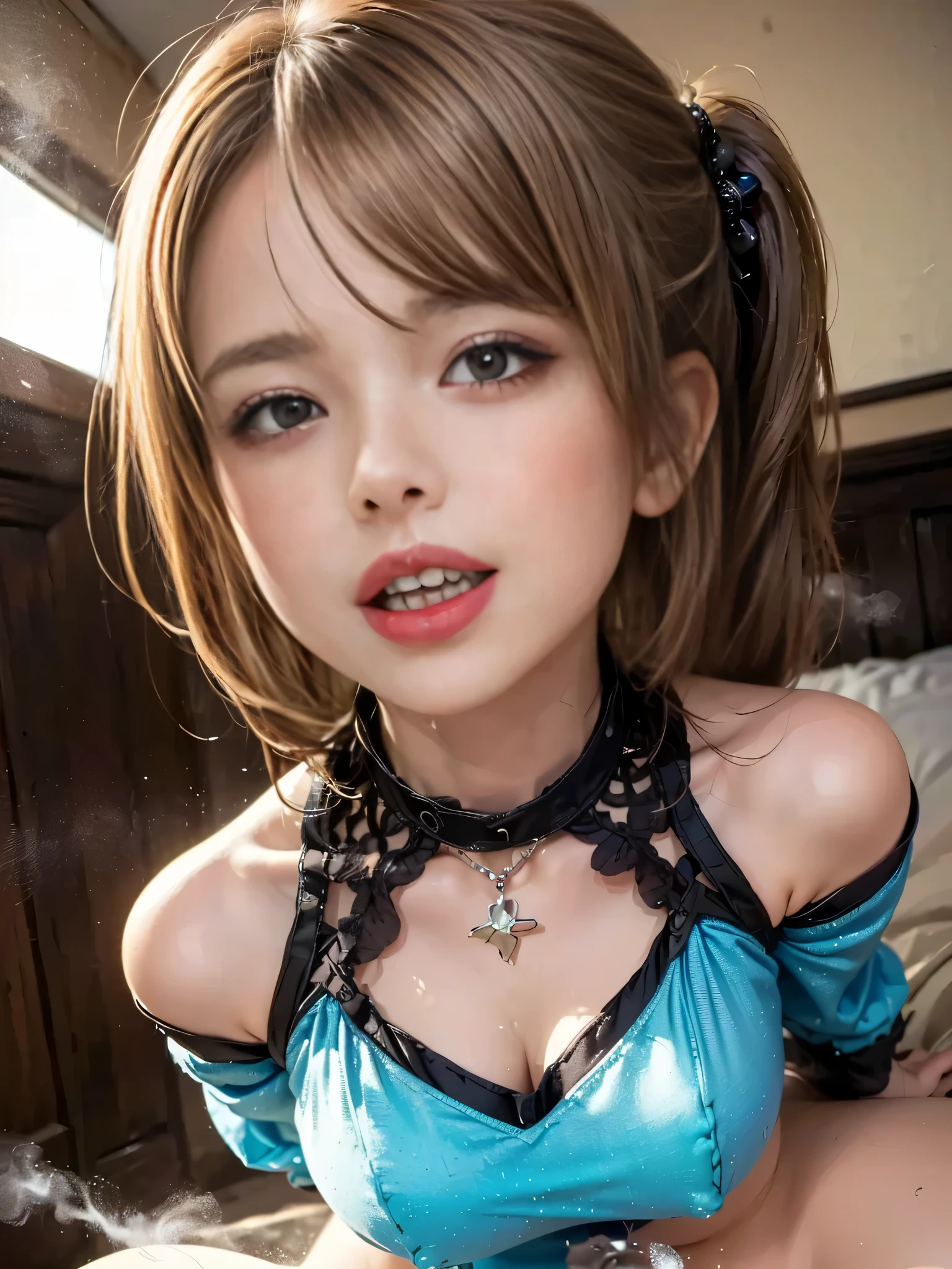 masterpiece, ,(alone:1.1), (Bright lighting:1.2), Highly detailed face, Brown Hair, short hair, Braided hair, Perfect lighting, highest quality, ((mature woman)), 19 years old, woman, One girl, penis, Heterosexual, One boy, Blowjob, Oral, alone focus, throw, Plump body, Ahegao, (Roll your eyes:1.4), (AHG:1.4), (Look up:1.4), Ecstatic expression