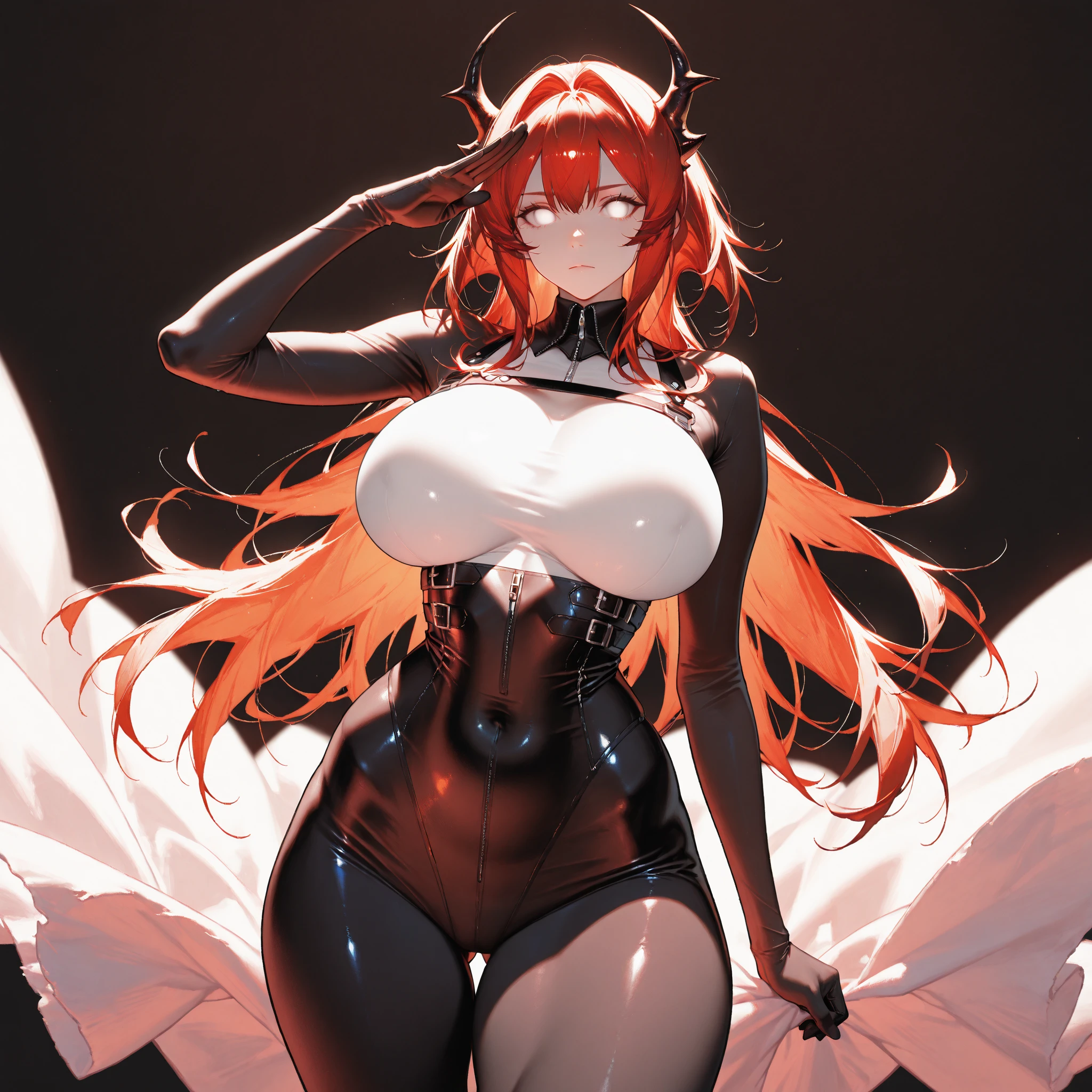 Highest quality、devil、Long Red Hair、Black Dress、Thick thighs、Big Breasts