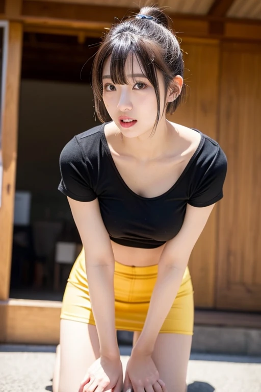((maximum quality、8K、A Masterpiece:1.3))、1Women、clear weather、Focus:1.2、perfect body figure:1.4、Slender abs:1.2、(Layered Haircut、big:1.8)、(street:1.2)、street:1.7、street、Highly detailed facial and skin texture、detailed eye、Double eyelidd、Bokeh、Sitting on the ground、Troubled look:1.6、Sad face、Body facing the camera、Open your legs and bend your knees、 The hidden shape is clear、 The shape of the female genitalia is clearly visible、Facing forward、 M-shaped legs:2.8、wide open the crotch、Bend your knees、Lingerie translucent、(legs wide open)、Open the crotch、Lift your buttocks to the limit、Water comes out of the pubic area and falls to the ground、Wearing pin heels、 Wearing high heels、(Tap water drips from the crotch、Yellow water gushes out of the crotch:1.8、Yellow water coming out of the crotch)、(Peeing)、Wearing a tank top、(((wearing skirt)))、((Raise your hands above your head))