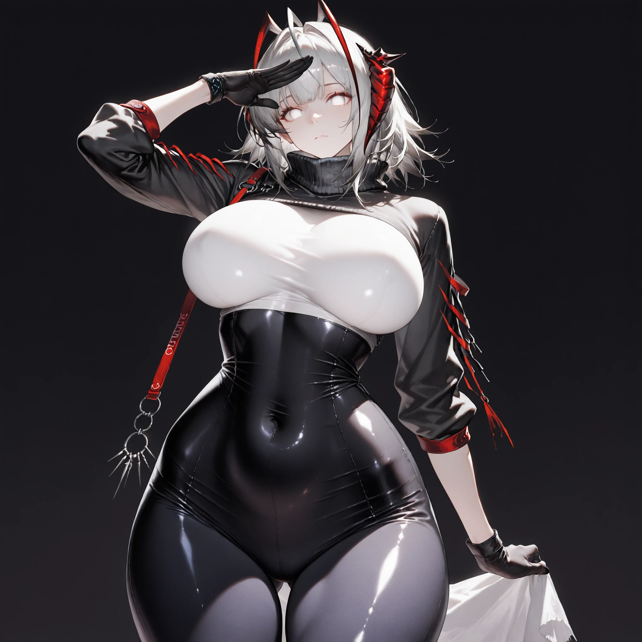vaggie, (((an x in the eye))) ((gray skin))((corps entier 5.5, plan large 2.5)), from behind、from behind、on all fours,(masterpiece, best quality:1.4), absurdres, highres, ultra detailed, beautiful,  (secretary), (perfect face, detailed face, beautiful:1.3),(natural breasts, cleavage), collarbone, fingerless gloves, gloves,spaghetti strap top, black pencil skirt, tight, over the knee skirt, hat, elegant secretary outfit, thighhighs, thick thighs, thighs, multiple belts, More detailed 8K.motor irreal:1.4,UHD,La mejor calidad:1.4, fotorrealista:1.4, textura de la piel:1.4, obra maestra:1.8,obra-prima, mejor calidad,objeto Objeto], (detailed face features:1.3),(manos detailed)