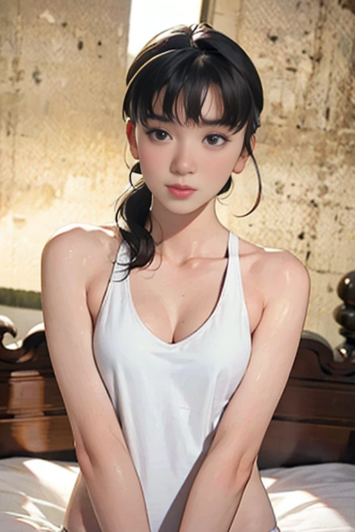 ((masterpiece, best quality)),((high resolution:1.3)), 1 Girl, solo, Cowboy Shot, Blurred Background, silky hair, (((Small breasts:1.3))), Thighs, (((cool Pose))), (Sleeveless mini dress), ((underwear)), pixie cut