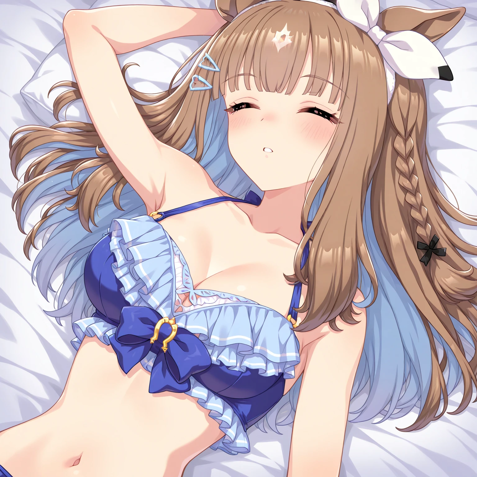 (2 young girls with long hair, Beautiful face and eyes, pink eyes, Charming smile, (Maid cafe costume with frilly breasts and wide open breasts, Pleated mini skirt:1.5), (Daikai Maid Cafe Costume:1.2), Sexy transparent underwear and panties, Miniskirt turned inside out、Underwear half exposed、Show belly button、 Extra large breasts、(very pretty girl), With pendants and bracelets、brown hair, Fashion hair accessories quality:1.4), (Extremely detailed), (Extremely detailed CG unified 8k wallpaper), Very detailed, High-resolution original color photos, Professional photography, Depth of Field, (Lie flat on your bed)