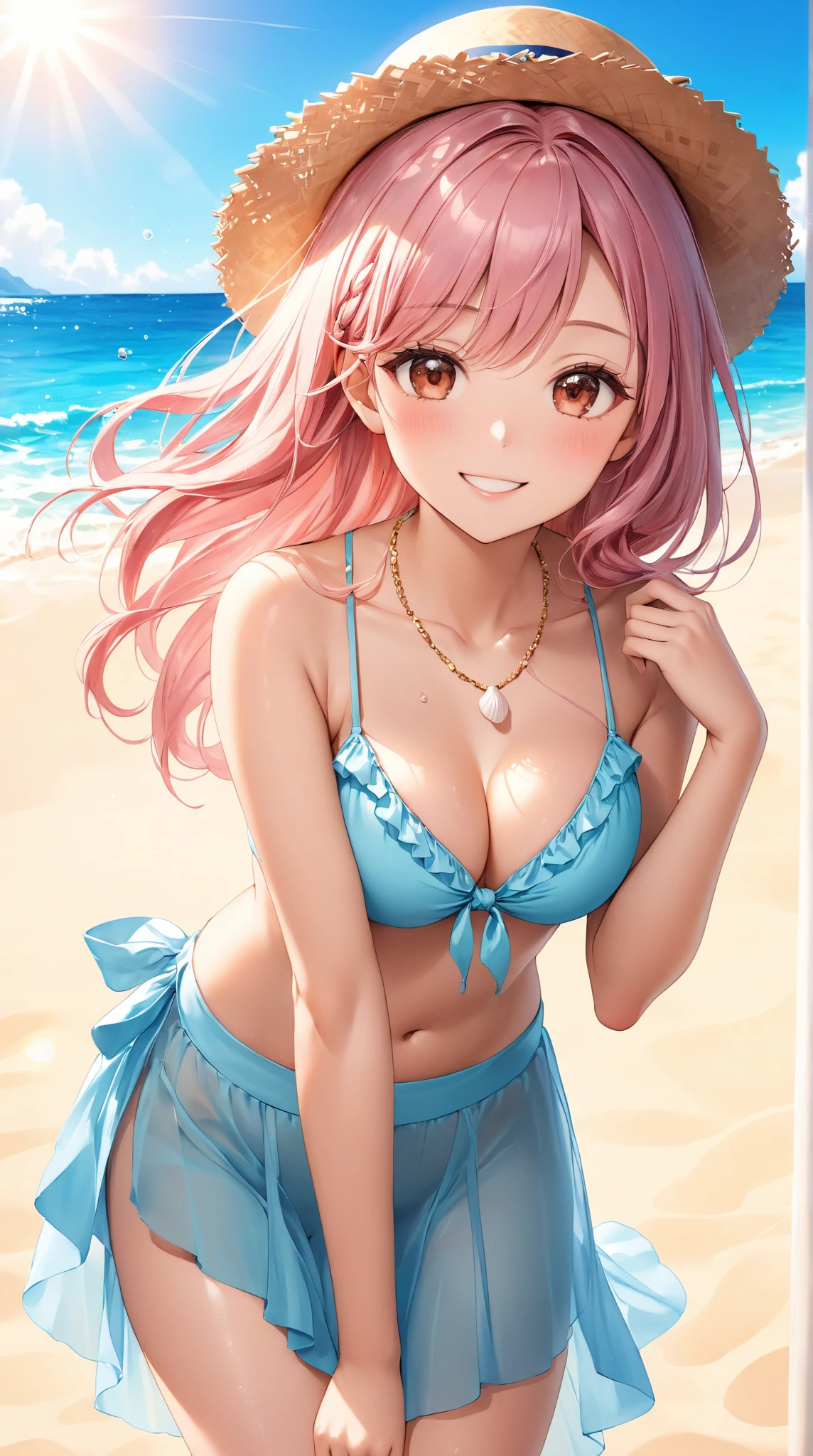 a woman in a bikini sitting on a rock near the ocean, Seductive anime girl, Created with Anime Painter Studio, painted in the anime painting studio, beautiful seductive anime teen, best rated on pixiv, realistic bikini, in the beach, Digital art on Pixiv, in the beach, in the beach, Trends on Artstation Pixiv, Anime with fine details, spread legs, Thin panties, topless, small breasts