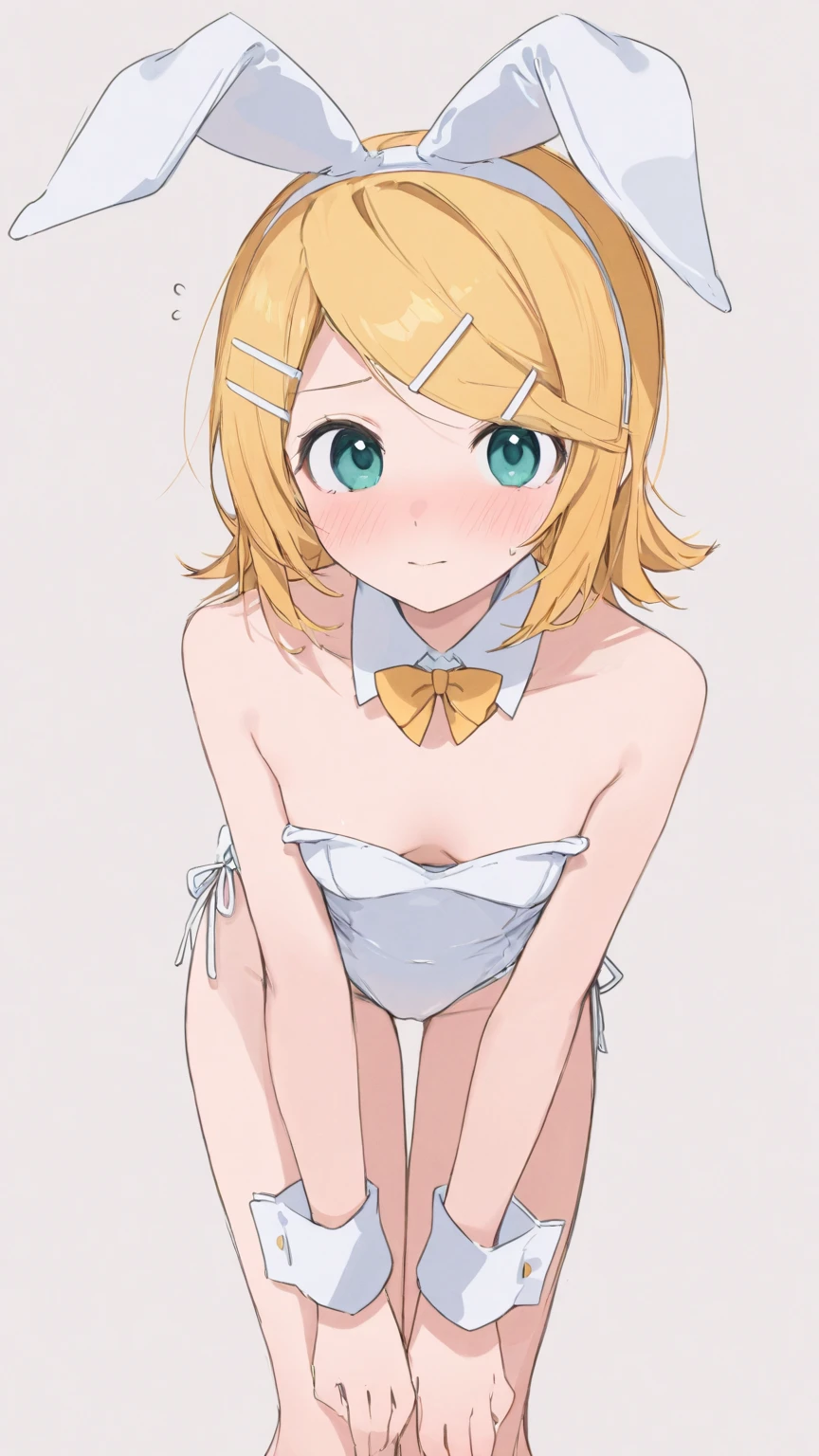 nsfw,Kagamine Rin、standing position、crying face、vaginal 、micro bikini、Hands on your stomach、Heart mark in hand
