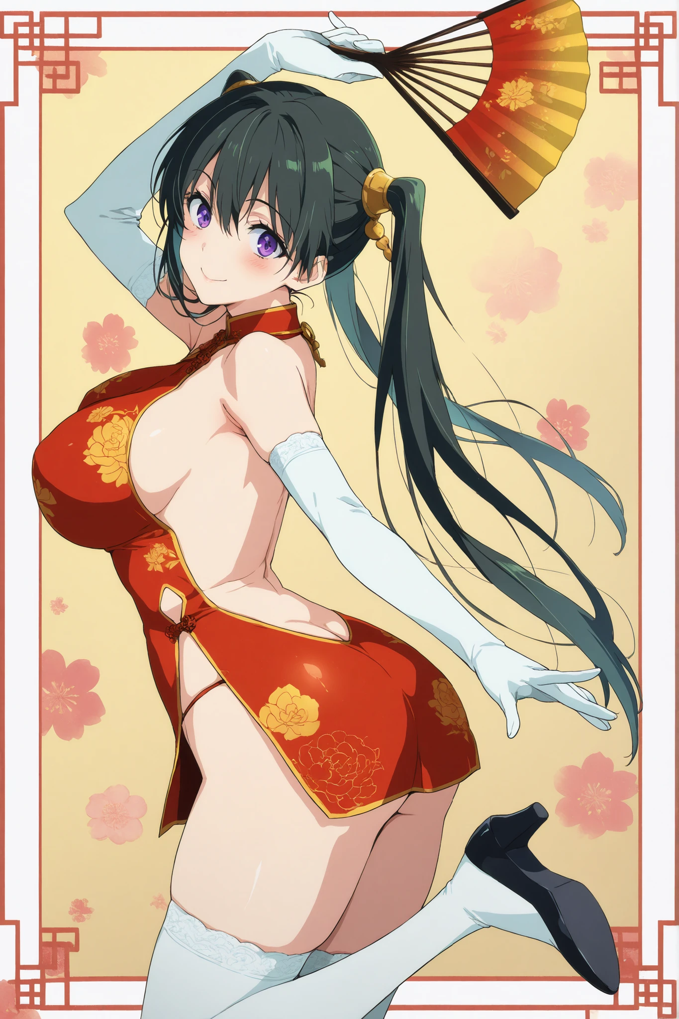 masterpiece, highest quality, 1 girl, Are standing, looking at the viewer, side lock, ponytail, black hair, blue eyes, closed mouth, with a white bouquet, hair ribbon, white background, (Urgent 1:0.7) ,black hair、,naked, 光沢のあるnipple、(masterpiece),(highest quality:1.0), (ultra high resolution:1.0), Detail view, 8k, anime, masterpiece, brown eyes、nipple、provocative look red wavy hair very big breasts Fair skin highly detailed chest very fine eyes beautiful starry sky、grassland、,grasslandの背景、blue sky、show off your chest、spread your legs、saliva'enchanting smile,Ahegao, Sweat, roll your eyes,swaying chest