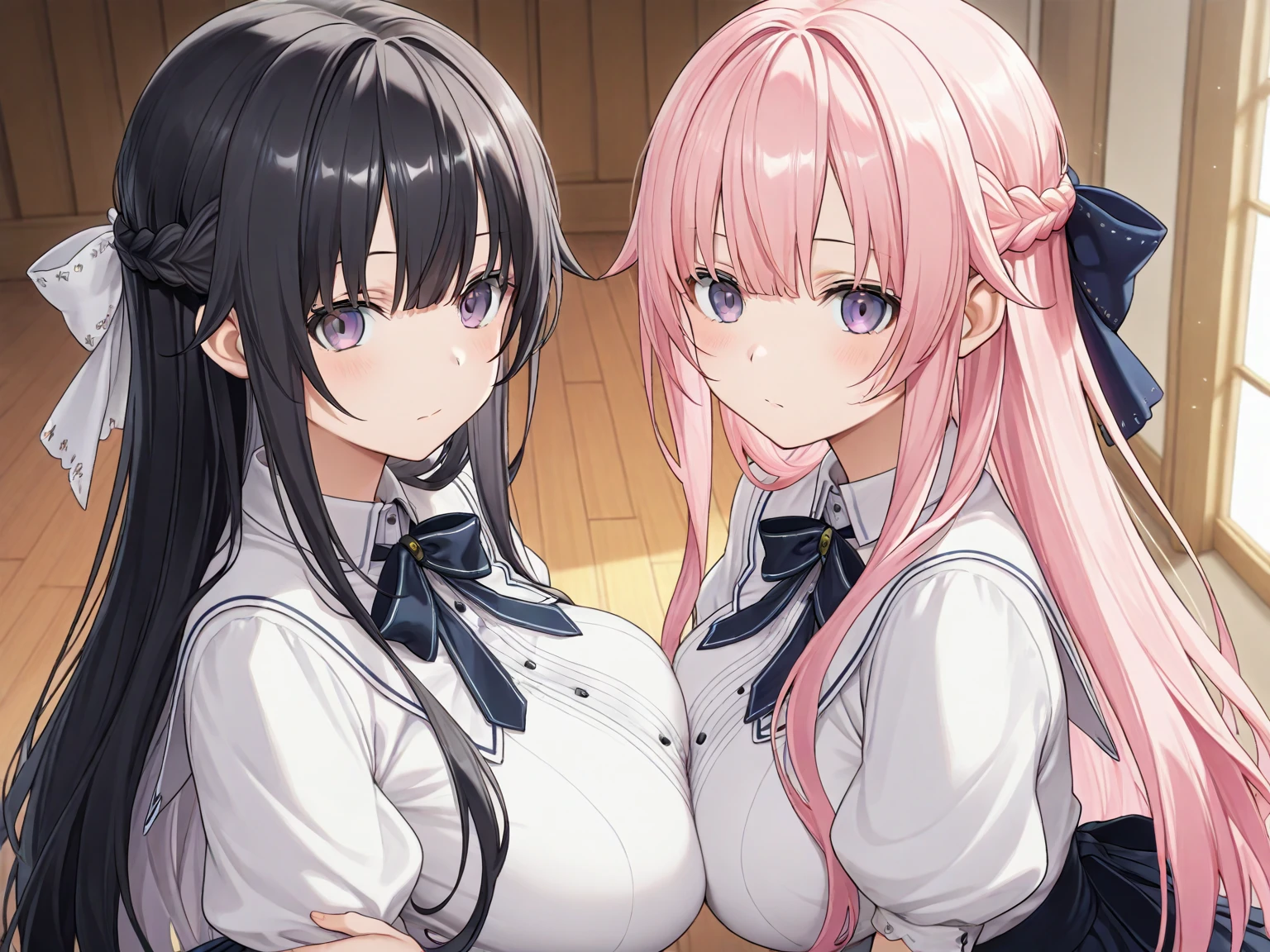 2girls, nishikigi chisato, inoue takina, lycoris recoil, Simple kimono, sash hanging, apron, Japanese cafe, anime, 1boy fatman, faceless male, penis with protruding veins, fellatio, licking penis, masterpiece, best quality, very aesthetic, absurdres, highly detailed,